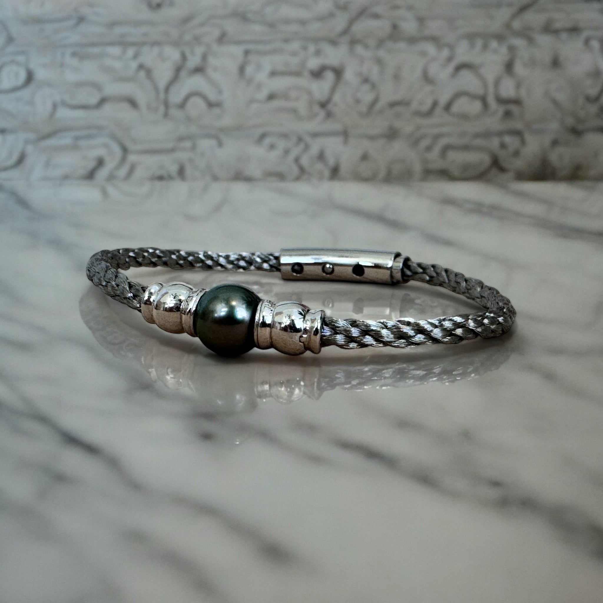 Bracelet complet Perl: Bijoux  argent, perle noir de Tahiti